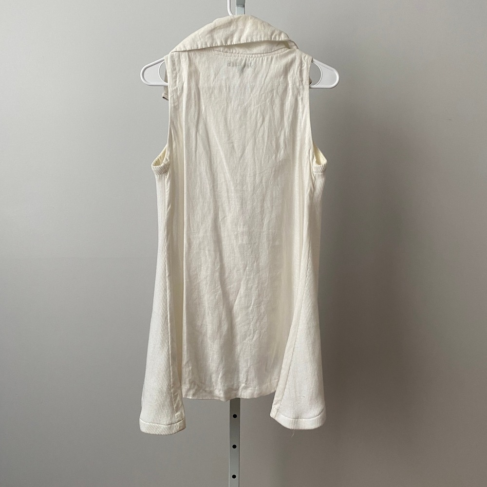For Cynthia M White 100% Linen Sleeveless Full Zip Vest Ribbed Panel Lagenlook - Picture 7 of 7